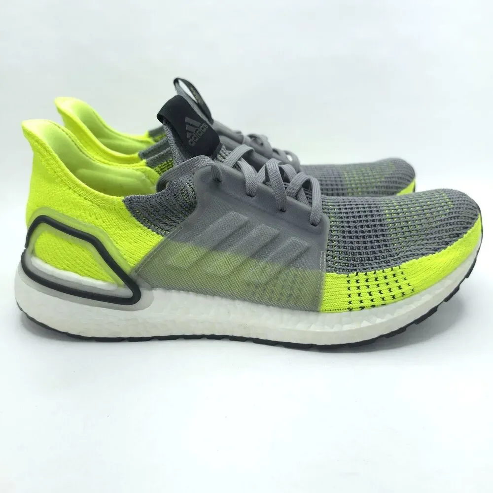 Adidas UltraBoost 19 EF1343 Running Shoes Gray Yellow Athletic Sneakers Mens 12